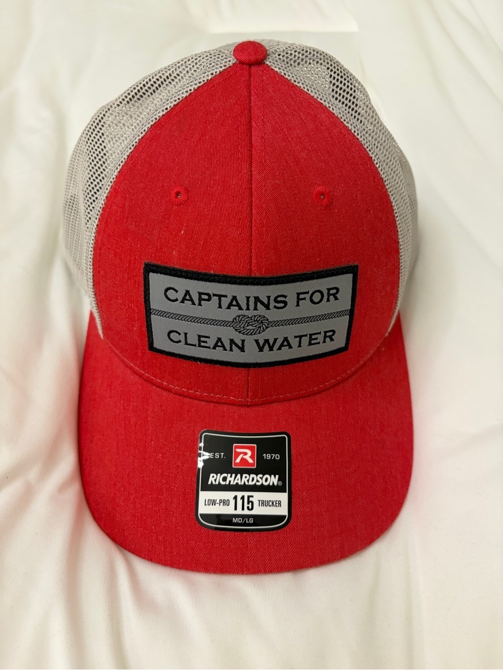 NWT Captains For Clean Water Richardson 115 Trucker Hat Red Gray Snapback Cap